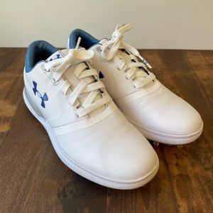 UA Performance Spikeless Golf Shoes White and Blue Leather Size 6.5